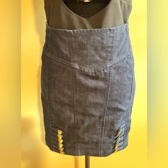 LEIFSDOTTIR Anthro Dark Blue Denim Jeans 12 Gold Button Straight Pencil Skirt 2 - Picture 3 of 8